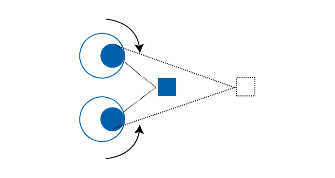 眼球を内直筋の働きにより内転させ寄り眼にします。